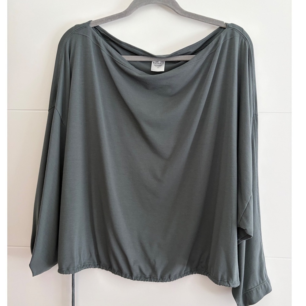 Athleta Purusha Dolman Sleeve Top Dark Green Oversized Cinched Hem 2X